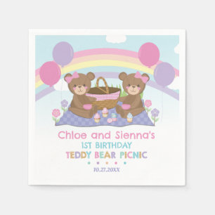 Niedlich Teddy Bear Picnic Rainbow Twins Girl Gebu Serviette