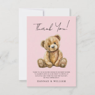 Niedlich Teddy Bear Pink Baby Girl Babydusche Dankeskarte