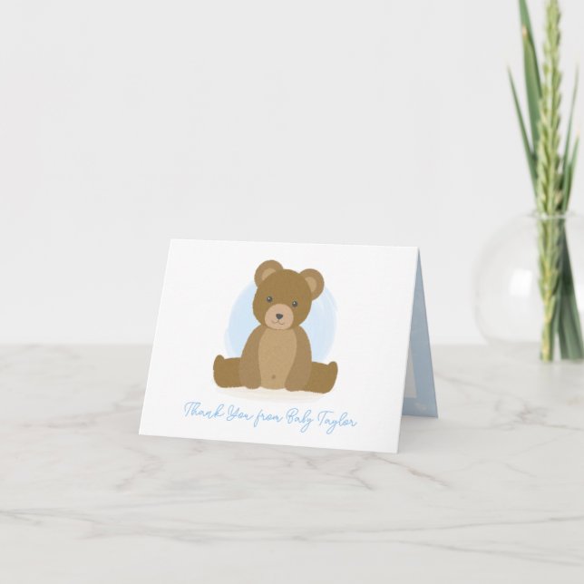 Niedlich Teddy Bear Watercolor Blue Baby Boy Dusch Dankeskarte (Vorderseite)