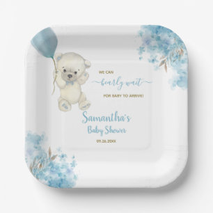 Niedlich Teddy Bear Watercolor Blue Boy Baby Dusch Pappteller