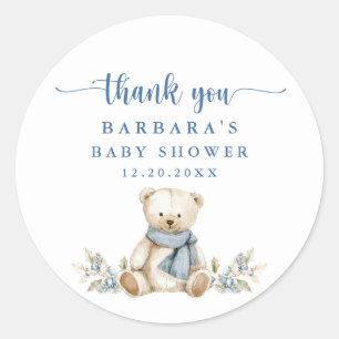 Niedlich Teddy Bear Winter Baby Dusche Danke Runder Aufkleber