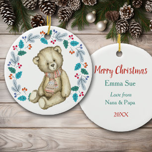 Niedlich Teddy Bear Wreath Weihnachten Keramik Ornament