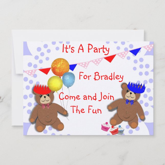 Niedlich Teddy Bears Fun Kinder Party Einladungen (Vorderseite)