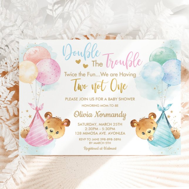 Niedlich Teddy Bears Twins Boy Girl Babydusche Einladung (Von Creator hochgeladen)