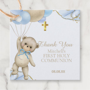 Niedlich Teddy Blue Balloon Junge Erste Heilige Ko Geschenkanhänger