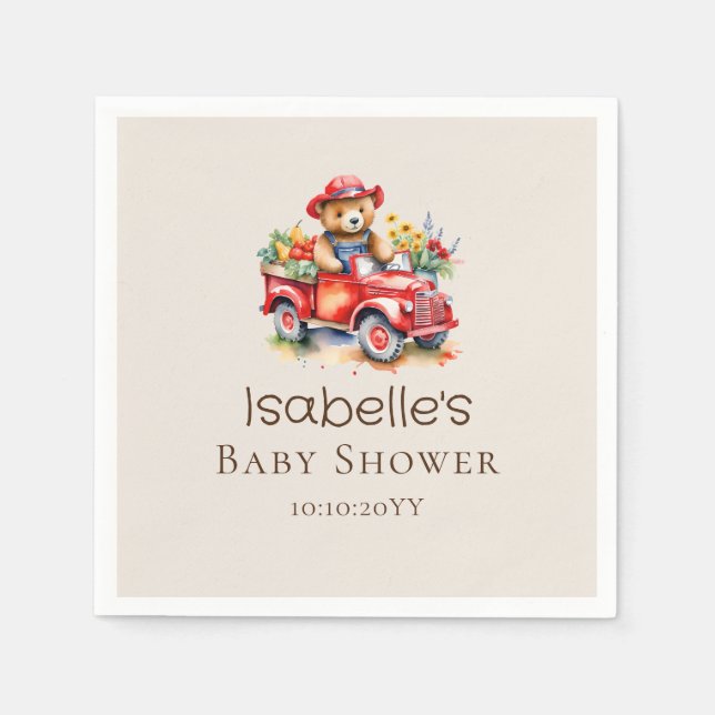 Niedlich Teddy Locally Grown Baby Shower Red Liefe Serviette (Vorderseite)