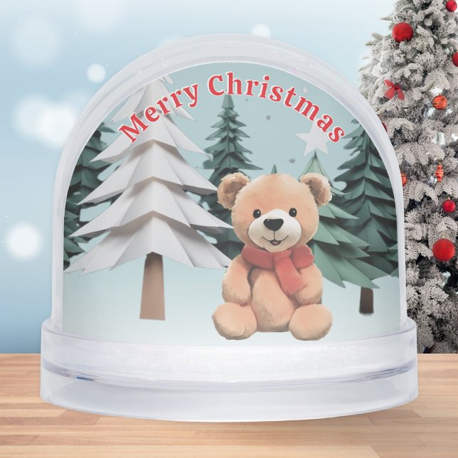 Niedlich Teddy Merry Christmas Custom Message Schneekugeln (A personalized snowglobe with cute teddy picture, Merry Christmas greeting and snow scenes)