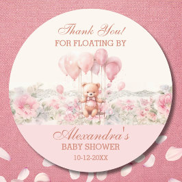 Niedlich Teddy Pink Girl Babydusche Danke Runder Aufkleber