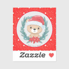 Niedlich Teddy Red and White Stars Frohe Weihnacht Aufkleber