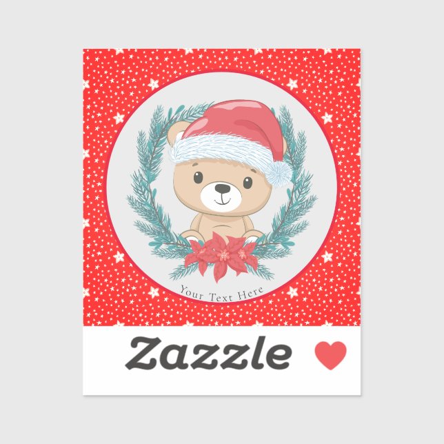 Niedlich Teddy Red and White Stars Frohe Weihnacht Aufkleber (Blatt)