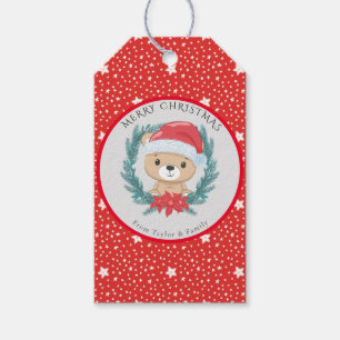 Niedlich Teddy Red and White Stars Frohe Weihnacht Geschenkanhänger