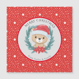 Niedlich Teddy Red and White Stars Frohe Weihnacht Magnetkarte