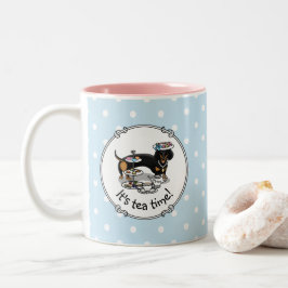 Niedlich Tee Party Dackel Hund (schwarz & tan) Fun Zweifarbige Tasse