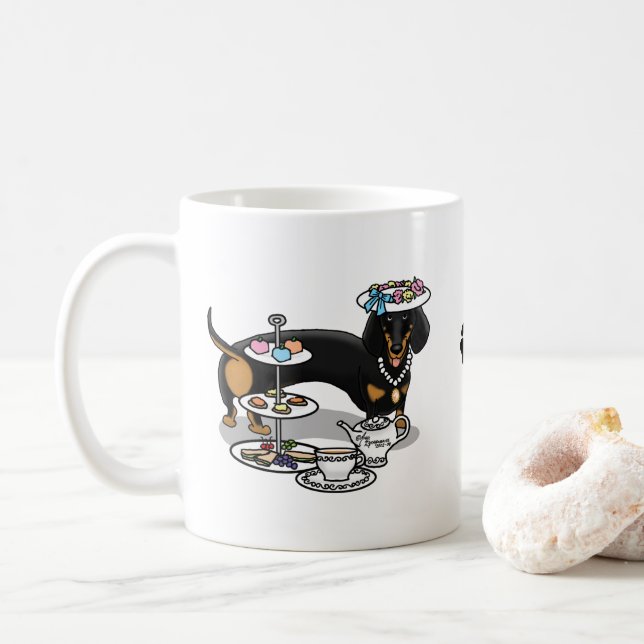 Niedlich Tee-Party-Dackel (schwarz & tan) Hübscher Kaffeetasse (Mit Donut)