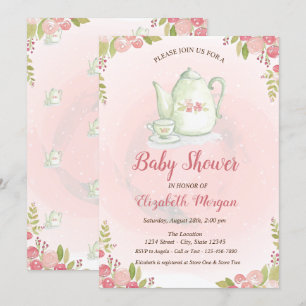 Niedlich Teekanne Floral Baby Dusche Einladung