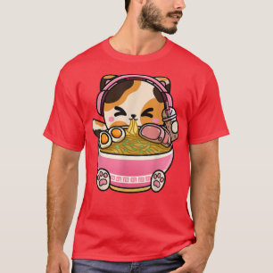Niedlich Teen Girl Kawaii Cat Neko Ramen Boba Tea T-Shirt