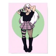 Niedlich Teen Punk Girl Pink Green Manga Illustrat