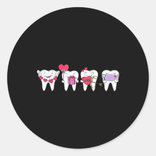Niedlich Teeth Heart Valentines Zahnhygienin Denti Runder Aufkleber