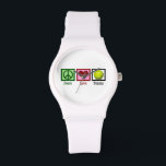 Niedlich Tennis Armbanduhr<br><div class="desc">Peace Liebe Tennis. Ein hübsches Friedenszeichen,  ein Herz und ein niedlicher Tennisball.</div>