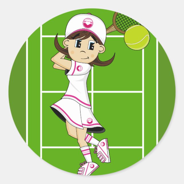 Niedlich-Tennis-Girl-Sticker Runder Aufkleber (Vorderseite)