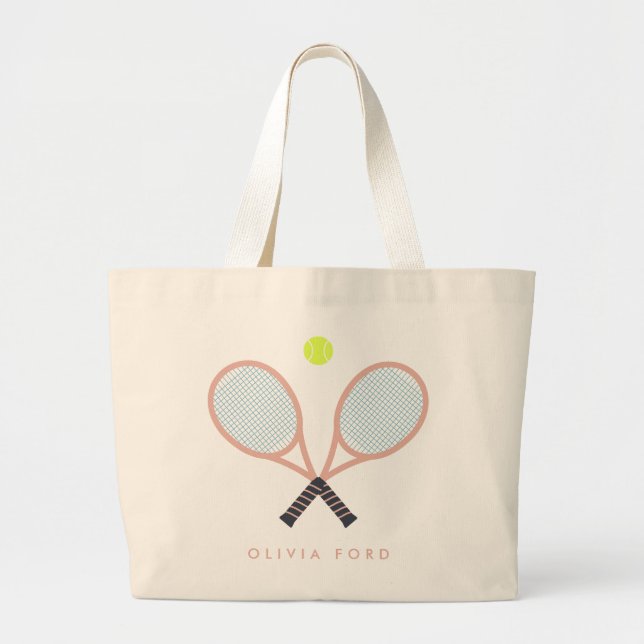Niedlich Tennis Individuelle Name Rose Gold Racket Jumbo Stoffbeutel (Vorne)