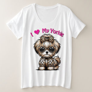 Niedlich Terrier Yorkshire Dog 'I Liebe My Yorkie' Große Größe T-Shirt