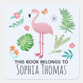 Niedlich "This Book Belongs" Flamingo Kids Buchzei Quadratischer Aufkleber