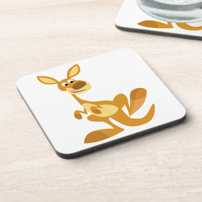 Niedlich Thumping Cartoon Kangaroo Untersetzer Set (Linke Seite)