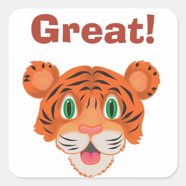 Niedlich Tiger Anpassbarer Text Quadratischer Aufkleber (Vorderseite)