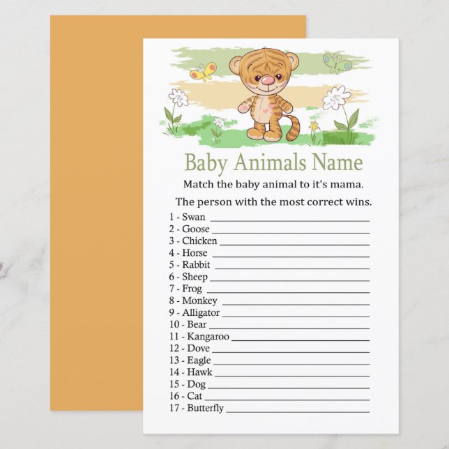 Niedlich Tiger Baby Animes Name Game (Vorne/Hinten)