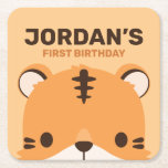Niedlich Tiger Birthday Rechteckiger Pappuntersetzer<br><div class="desc">Ein niedliches Design,  das Ihren Tag aufhellt. Dieses Design bietet eine niedliche Tiger Cartoon-Abbildung mit personalisiertem Namen in braun modernen Sans Serif Schriftart Stil auf pastellorange Hintergrund. Perfekter Geburtstagsgeschirr für Kinder.</div>