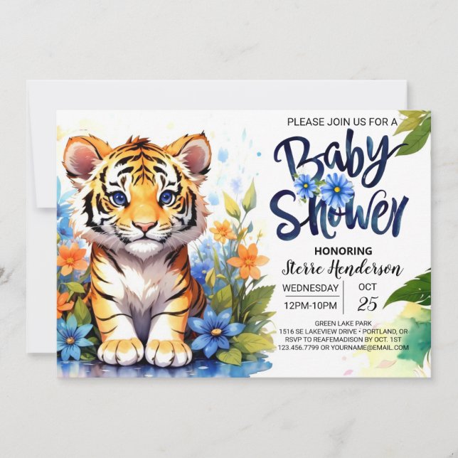 Niedlich Tiger Cub Delight Baby Dusche Einladung (Vorderseite)