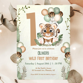 Niedlich Tiger Cub Wild One Boy 1. Geburtstag Einladung