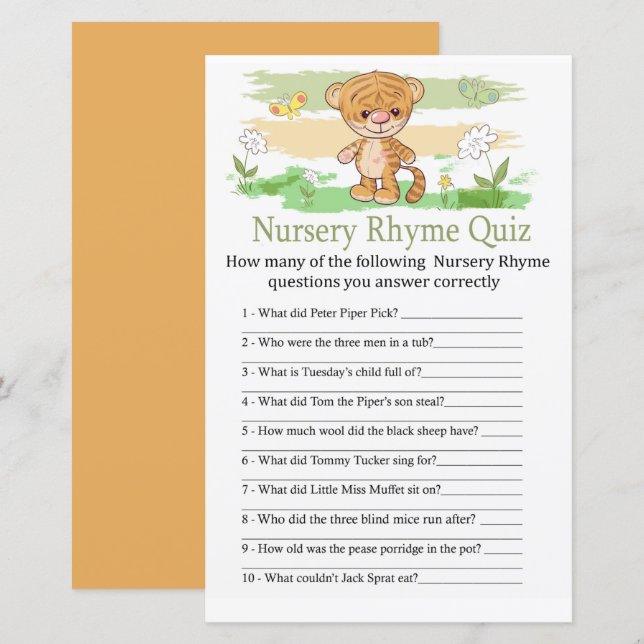 Niedlich Tiger Kinderzimmer Rhyme Quiz Kinderdusch (Vorne/Hinten)