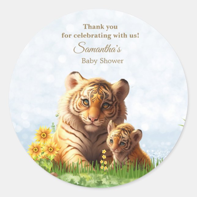 Niedlich Tiger Mama Kinderdusche Wasserfarbe Runder Aufkleber (Vorderseite)