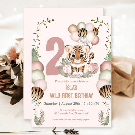 Niedlich Tiger Safari Pink Two Wild Girl 2. Geburt Einladung