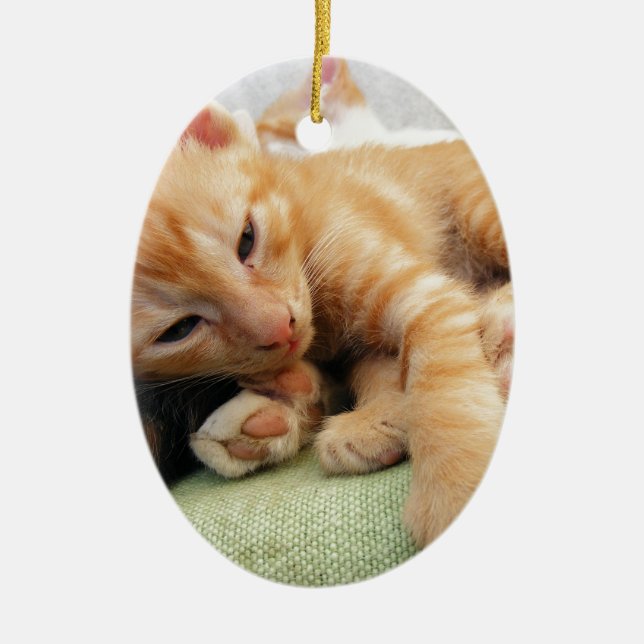 Niedlich Tiger Stripe Kitten Keramik Ornament (Vorne)