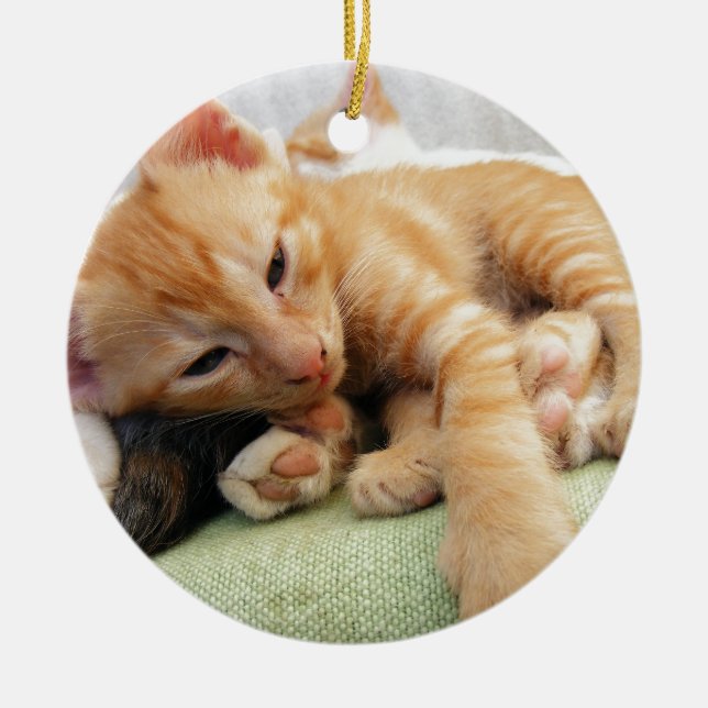 Niedlich Tiger Stripe Kitten Keramik Ornament (Vorne)