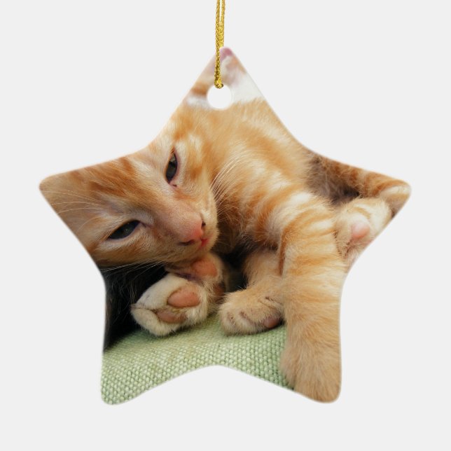 Niedlich Tiger Stripe Kitten Keramikornament (Vorne)