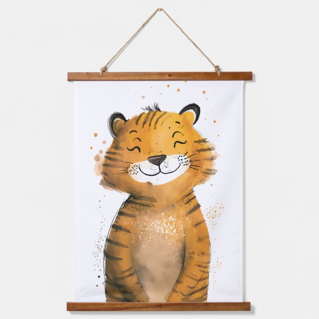 Niedlich Tiger Wandteppich Mit Holzrahmen (Vorderseite)