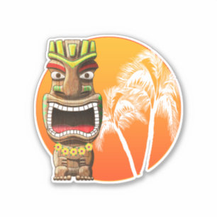 Niedlich Tiki Statue Beach Sunset Aufkleber