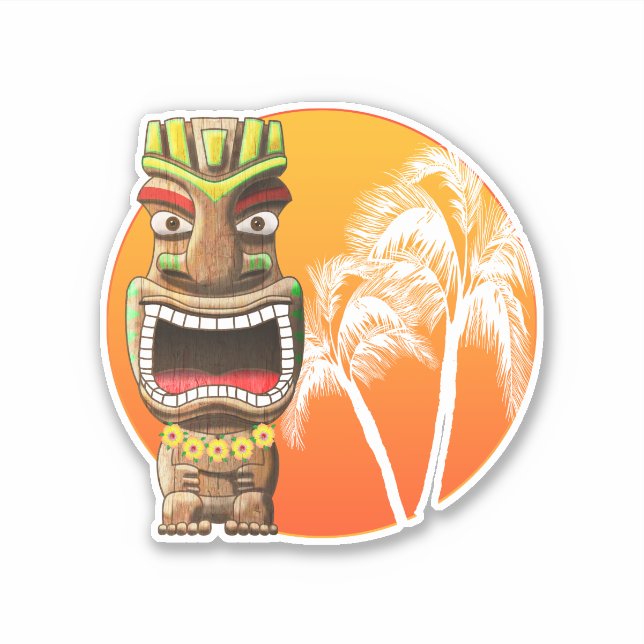 Niedlich Tiki Statue Beach Sunset Aufkleber (Vorderseite)