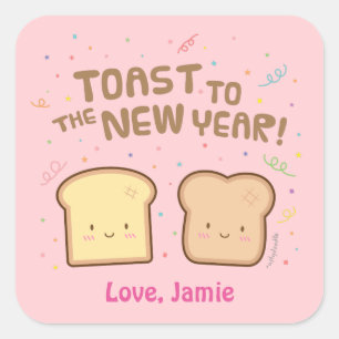 Niedlich Toast zu Neujahr Pun Spaß Confetti Quadratischer Aufkleber