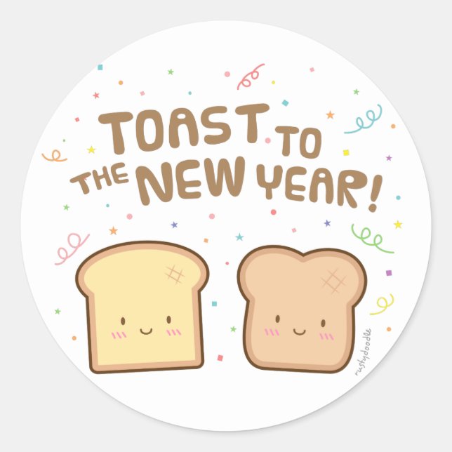 Niedlich Toast zu Neujahr Pun Spaß Confetti Runder Aufkleber (Vorderseite)
