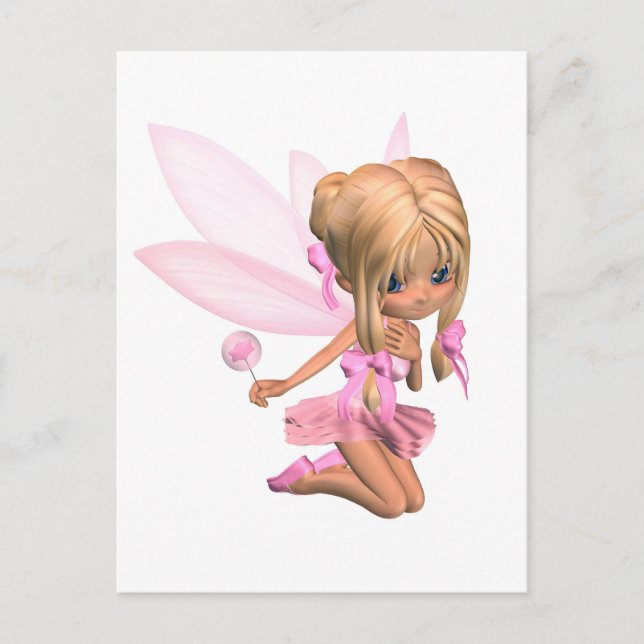 Niedlich Toon Ballerina Fairy in Rosa - Kniestand Postkarte (Vorderseite)