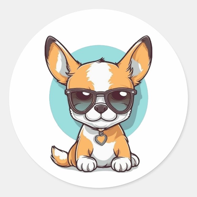 Niedlich Toy Fox Terrier Hund tragen Sonnenbrille Runder Aufkleber (Vorderseite)