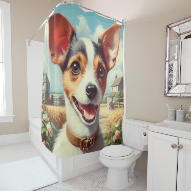 Niedlich Toy Fox Terrier Painting Duschvorhang (Beispiel)