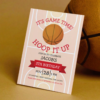 Niedlich Trendy Basketball Court & Ribbon Geburtst Einladung