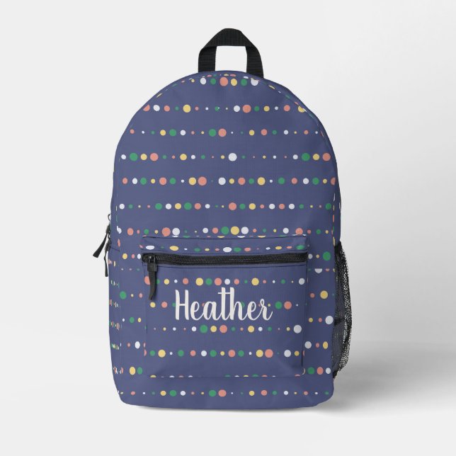 Niedlich Trendy Lila Polka Dots Monogram Name Bedruckter Rucksack (Vorderseite)