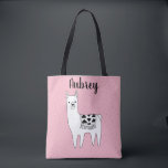 Niedlich Trendy Llama Sketch & Name Tasche<br><div class="desc">Niedliche Lama Hand gezeichnete Skizze in Schwarz-Weiß mit einem schwarzen Micro-Polka-Punktmuster und Ihrem personalisierten Namen in schwarzem Skript.</div>